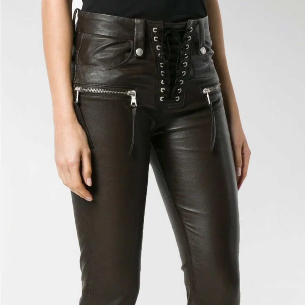 UNRAVEL Ben Taverniti Streetwear  Leather Lace Up BlackTrim Pants Black Small